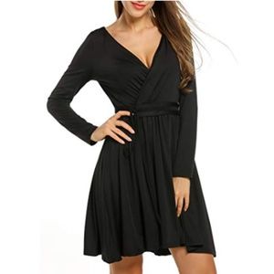 Black Long Sleeve Dress with Tie Belt